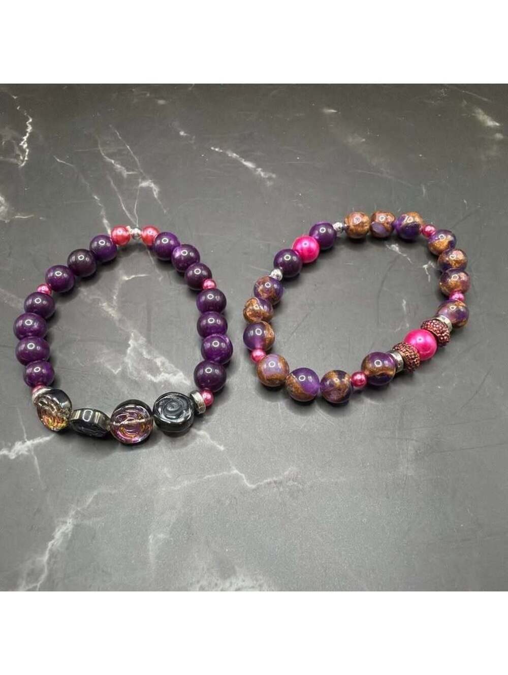 Purple Beaded Bracelet Set of 2